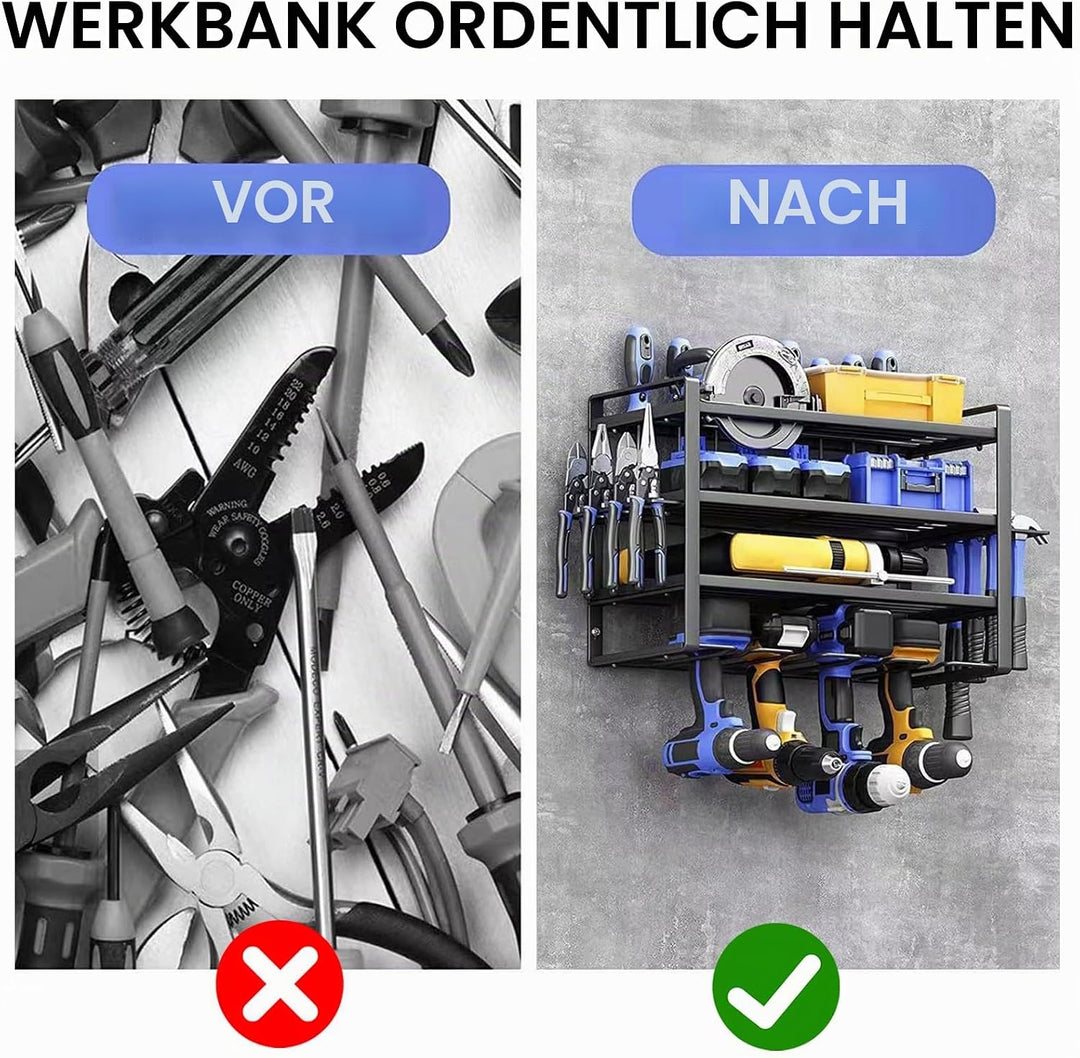 4 Ebenen Werkzeugspeicher,Elektrowerkzeug-Aufbewahrung,Wandhalterung Schlagbohrschrauber Werkzeugreg