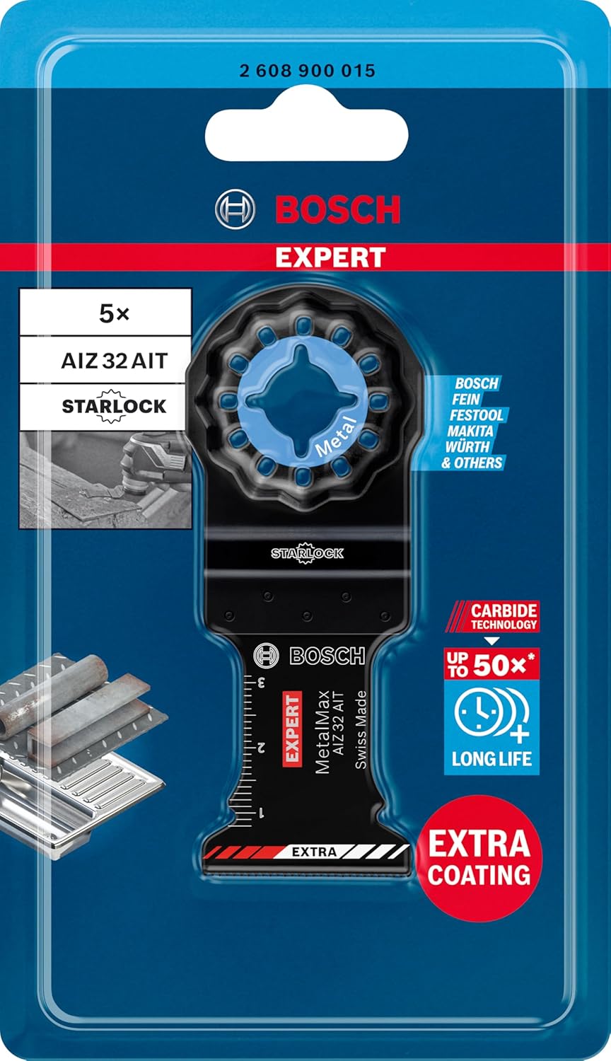 Bosch Professional 5x Sägeblatt Expert MetalMax AIZ 32 AIT (für Stahl, Edelstahl, Breite 32 mm, Zube