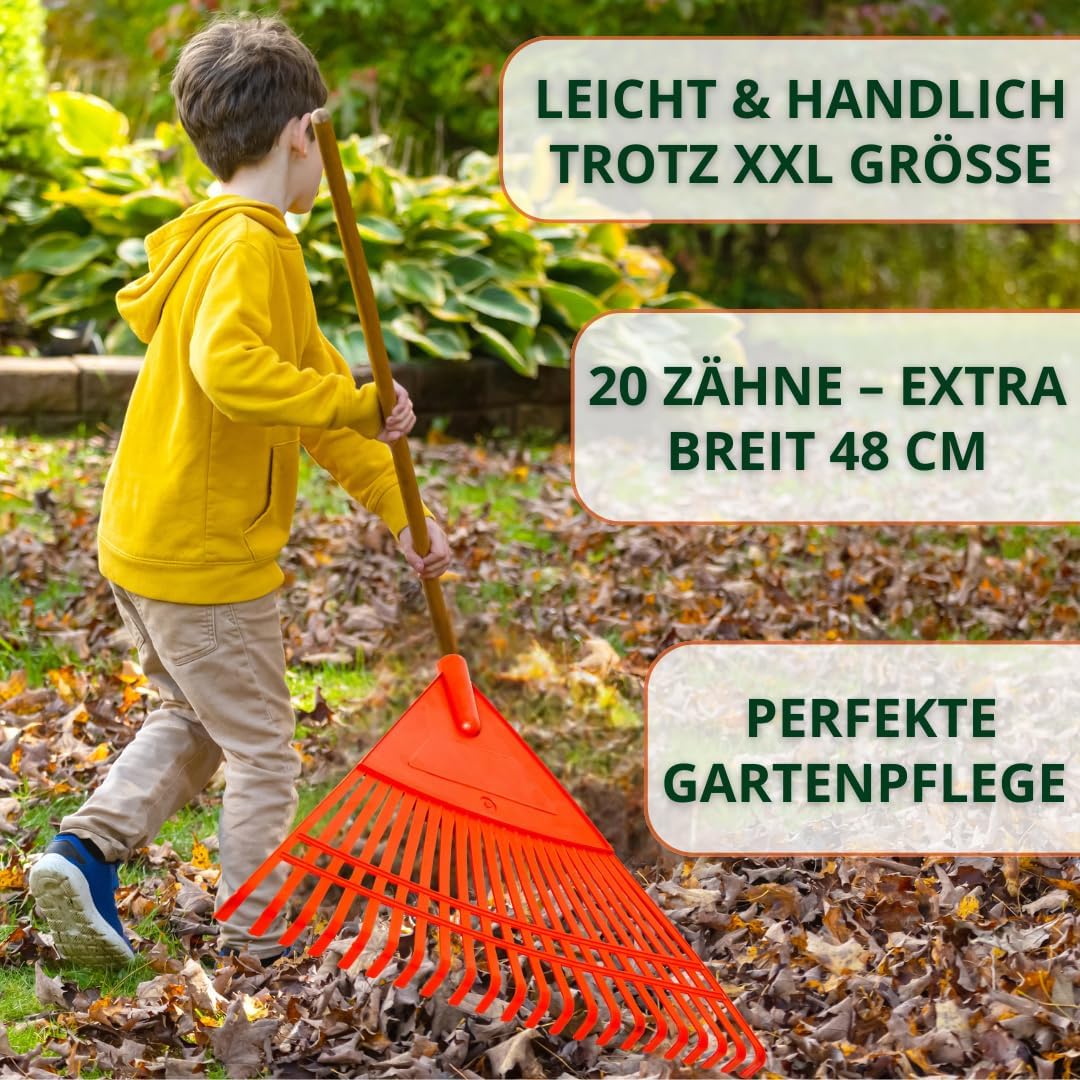 XXL Rechen 48 cm – Kunststoff Laubrechen 20 Zinken Gartenrechen für Stiel Ø 27mm, extra gross, ideal