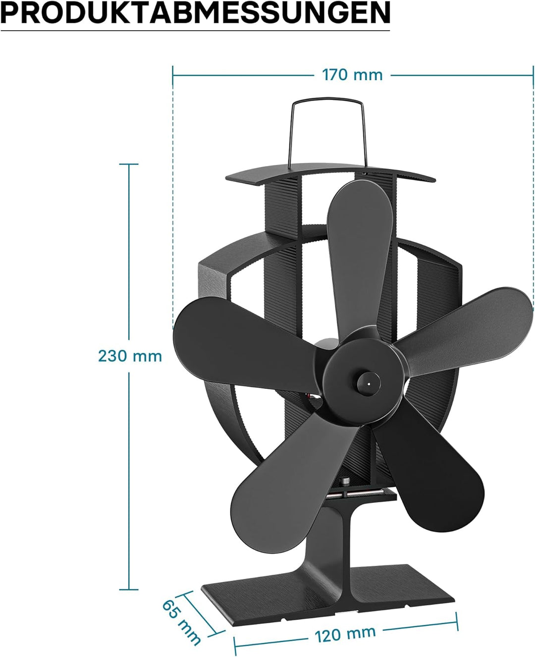 Wiltec Kaminofenventilator 5 Blatt Gebläse für Ofen 50-300°C Kaminventilator Ofenventilator stromlos