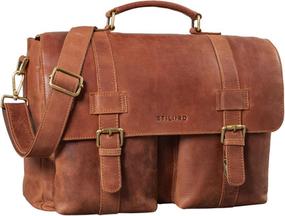 STILORD 'Zeus' Grosse Leder Aktentasche Vintage Lehrertasche Businesstasche 15,6 Zoll Laptoptasche X