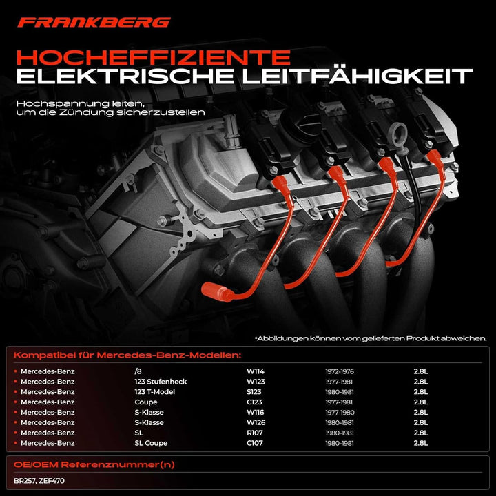 Frankberg 7x Zündleitungssatz Benzin Kompatibel mit C123 1977-1981 W116 1977-1980 W126 1980-1981 R10