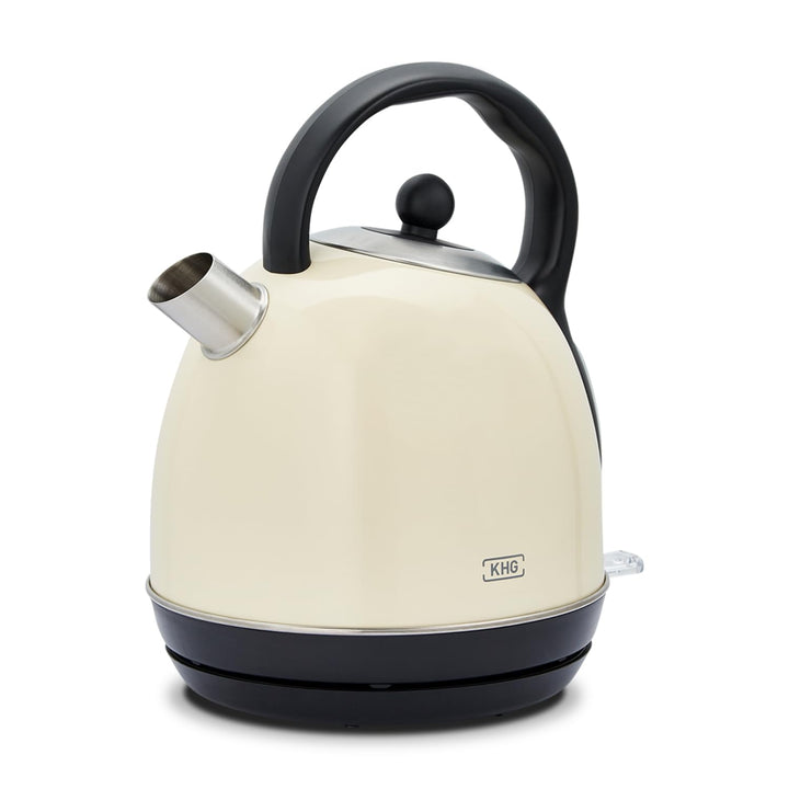 KHG WK-1711 (C) Wasserkocher Retro 1,7 Liter, Kessel-Wasserkocher Creme, 360° Sockel, Kalkfilter, Wa