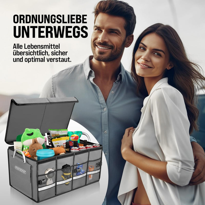 MONZANA® Kofferraum Organizer Deckel 63L Trennwände Wasserdicht Faltbar Verstärkte Wände rutschfest