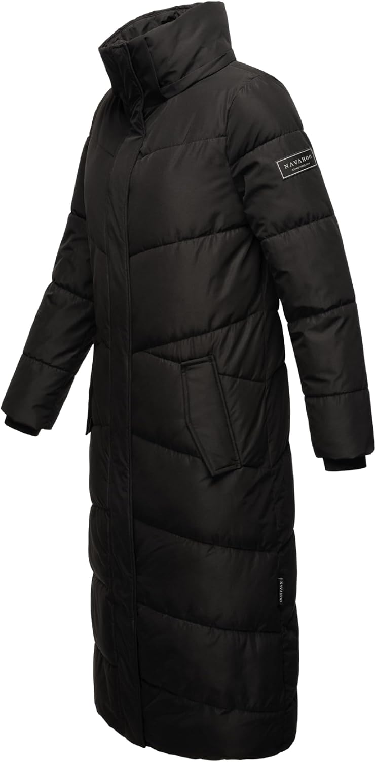 Navahoo Damen Wintermantel Steppmantel extralang mit Abnehmbarer Kapuze Hingucker XIV XS-XXL XS Schw
