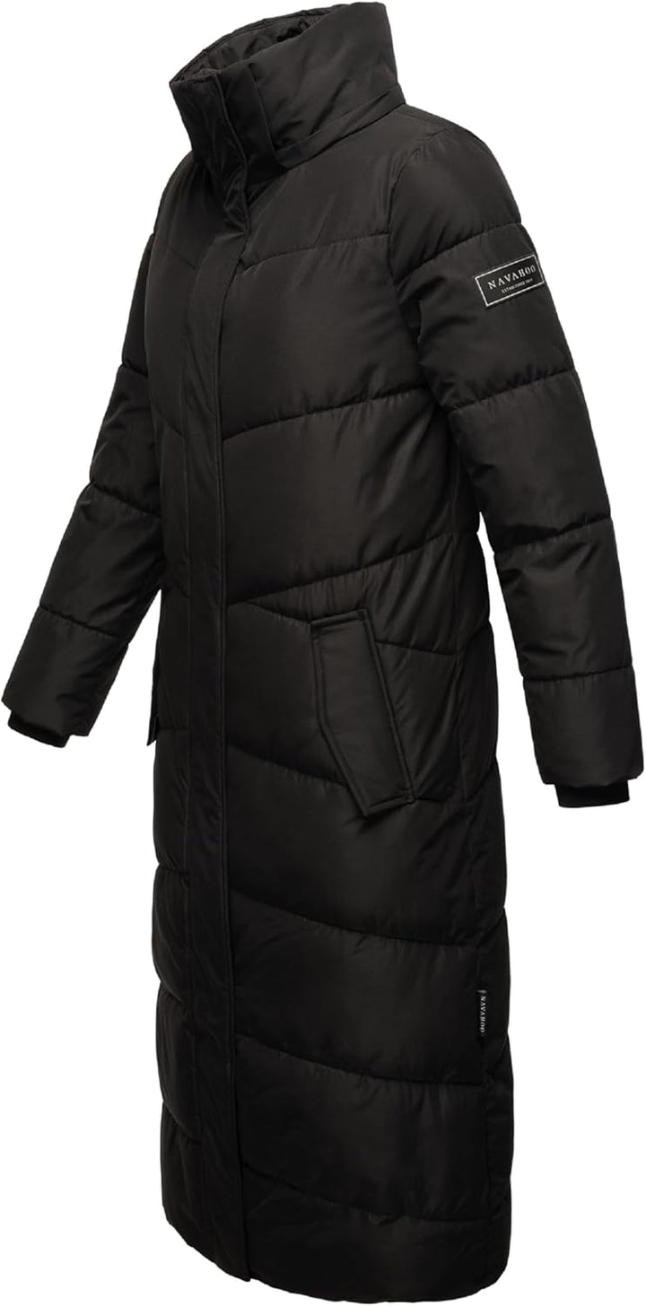 Navahoo Damen Wintermantel Steppmantel extralang mit Abnehmbarer Kapuze Hingucker XIV XS-XXL XS Schw