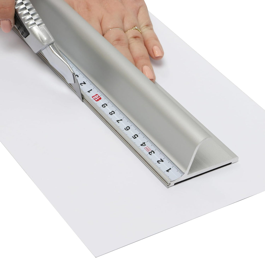 Schneidelineal 155 cm, Aluminium, Sicherheitslineal mit Fingerschutz, Stahlkante und Anti-Rutsch-Bes