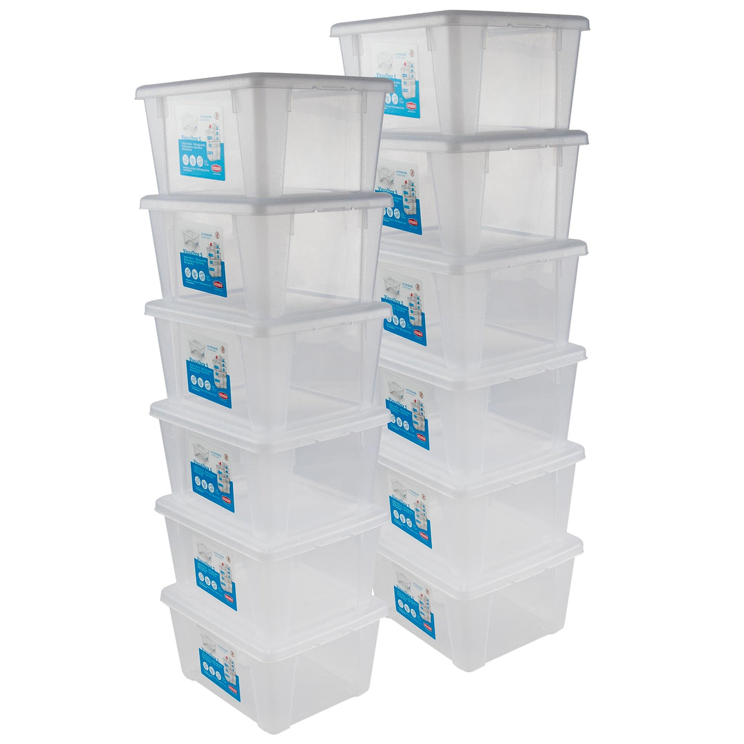12 x Aufbewahrungsbox Deckel 2L 19x16x10cm transparent Kunststoff Box Büro 12 2 Liter ohne Rollen, 1