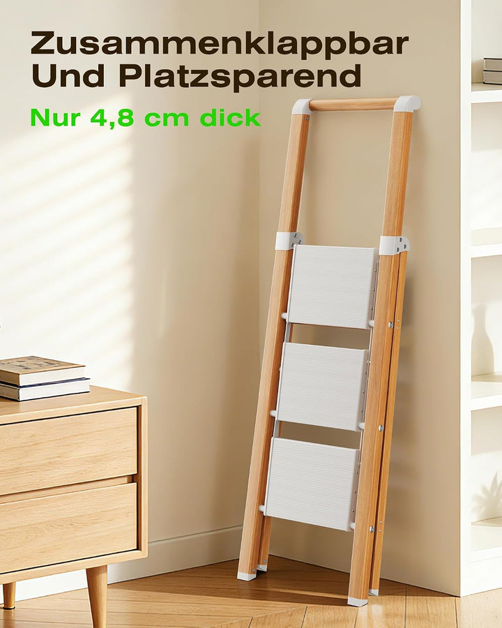Trittleiter 3 Stufen klappbar,Tritthocker aus Aluminium | Leiter mit Handlauf,150kg Tragfähigkeit,An