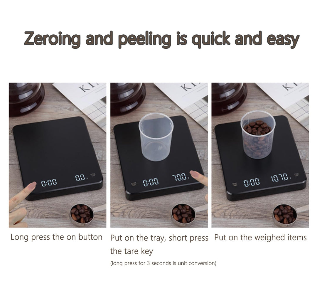 Lancoon Kaffeewaage mit Timer 3kg/0,1g Kleine Kaffeewaage mit Schwerkraftmessgerät Wiederaufladbar K