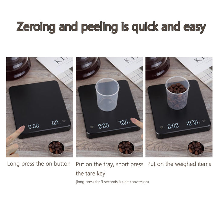 Lancoon Kaffeewaage mit Timer 3kg/0,1g Kleine Kaffeewaage mit Schwerkraftmessgerät Wiederaufladbar K