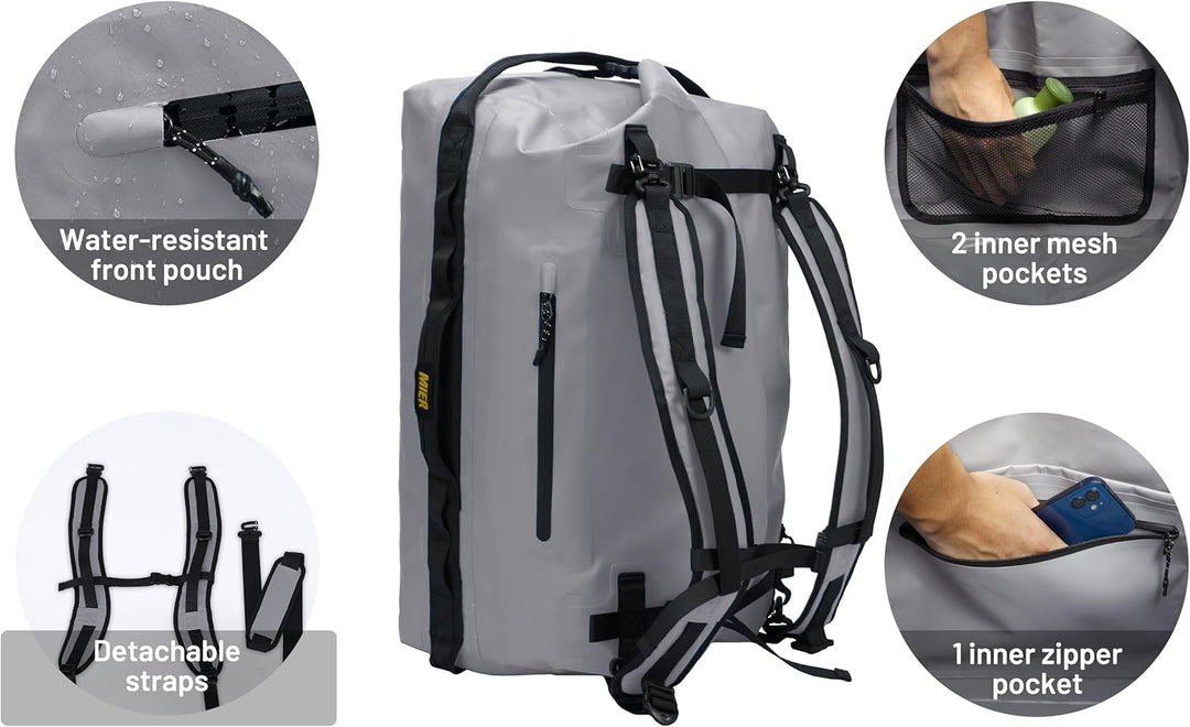 MIER Wasserfeste Reisetasche Duffle Bag mit Rucksackfunktion Rolltop Sporttasche für Seesack, Schwim