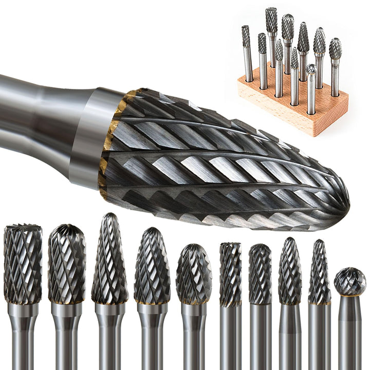 Hartmetall Frässtifte Set, 10 Stück Doppelschnitt mit 6mm Schaft Rotationsfräser Bits Raspel Set für