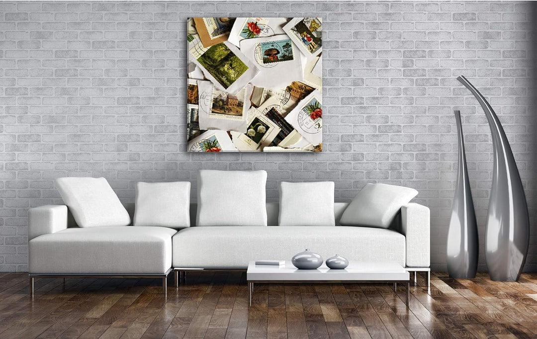 deyoli grosse Sammlung an Briefmarken im Format: 60x60 als Leinwandbild, Motiv fertig gerahmt auf Ec
