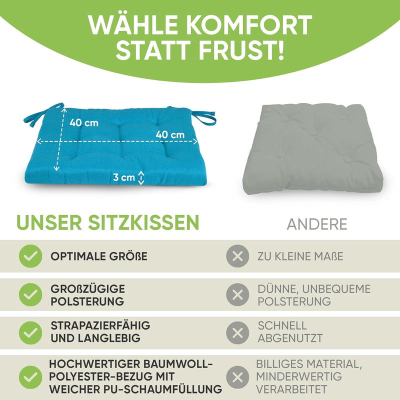 Gräfenstayn® 8er-Set Sitzkissen 40x40x3cm mit Haltebändern für Indoor und Outdoor mit Öko-Tex Siegel