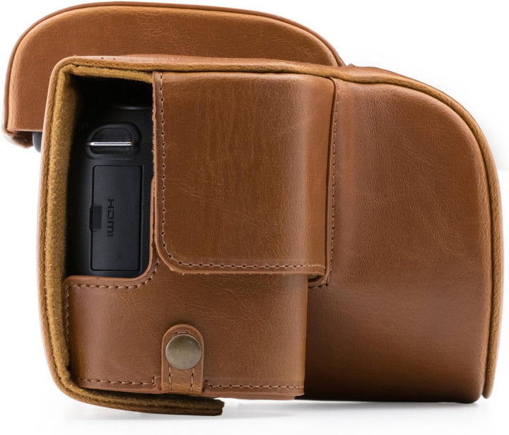 MegaGear Panasonic Lumix DC-FZ80, FZ82 Ever Ready Leder Kamera-Case mit Trageriemen und Batteriezuga