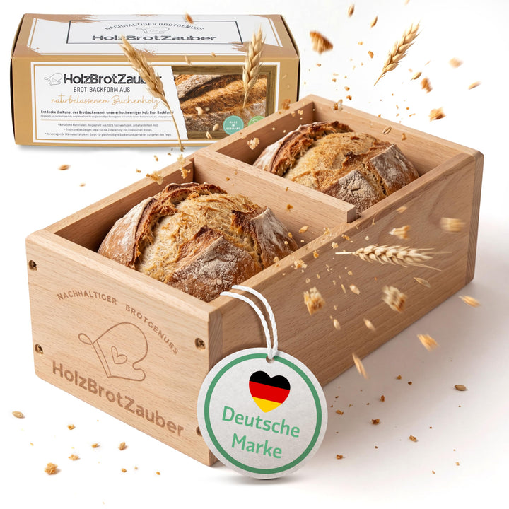 HOLZBROTZAUBER 30cm Brotbackform aus Buchenholz - Brot selber backen Backform - integrierter Trennst
