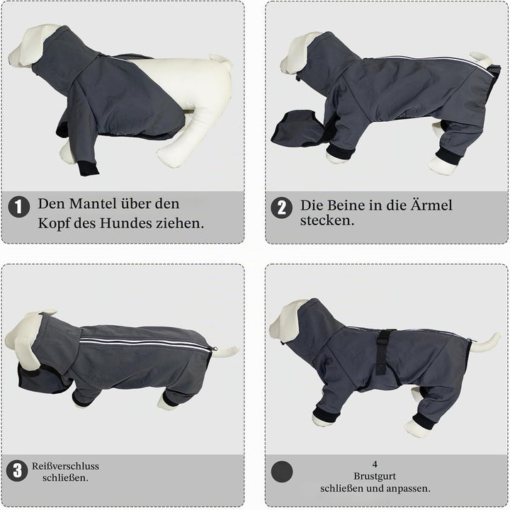 Hundemantel Wasserdicht Warm mit Beinen Hundejacke Winter Reflektierend Reissverschluss Hundemantel