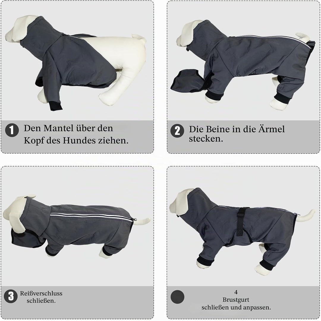 Hundemantel Wasserdicht Warm mit Beinen Hundejacke Winter Reflektierend Reissverschluss Hundemantel