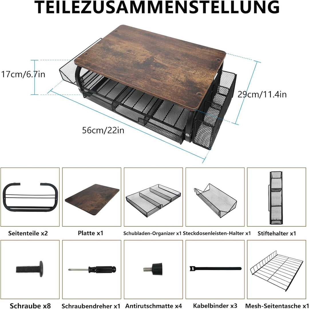 Monitorständer Holz Ergonomischer Monitorständer 30kg/66lbs, extra breite Netzablage + 3 Kabelbinder