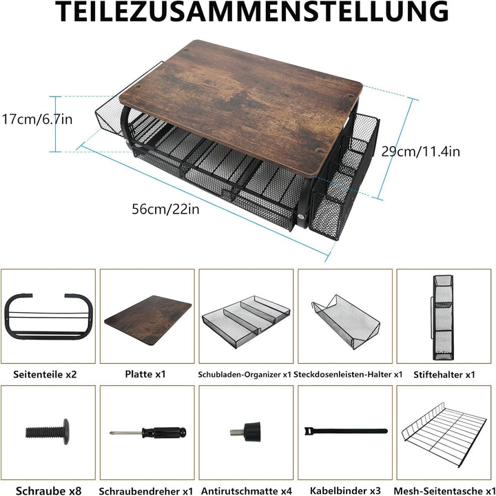Monitorständer Holz Ergonomischer Monitorständer 30kg/66lbs, extra breite Netzablage + 3 Kabelbinder