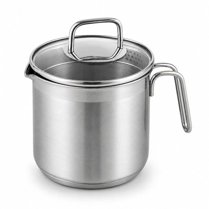 BAIFULAI 1.9L Silber Milchtopf mit Deckel: Ø 14cm Edelstahl-Milchtopf mit Griff und Ausgiesser, Koch