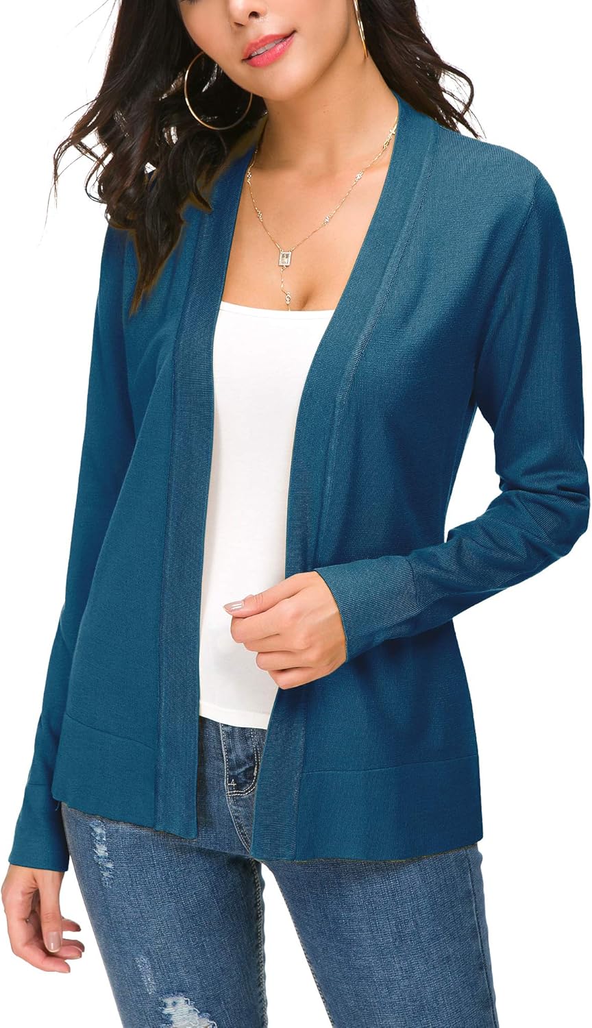 EXCHIC Damen Elegant Langarm Elastisch Strickjacke Cardigan Casual Leicht V-Ausschnitt Gestrickt Bla