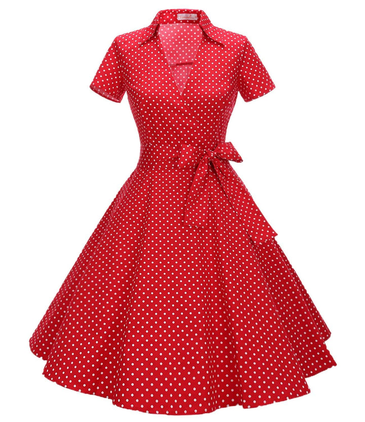 Rockabilly Kleider Damen V-Ausschnitt Midi Festliche Kleider für Hochzeit Vintage Cocktailkleid 3XL