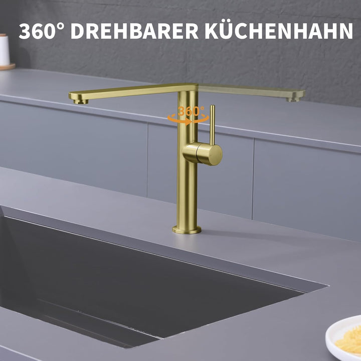 Tohlar Wasserhahn Küche, Spülbeckenarmatur, Einhebel Küchenarmatur aus Edelstahl 360° schwenkbarer A