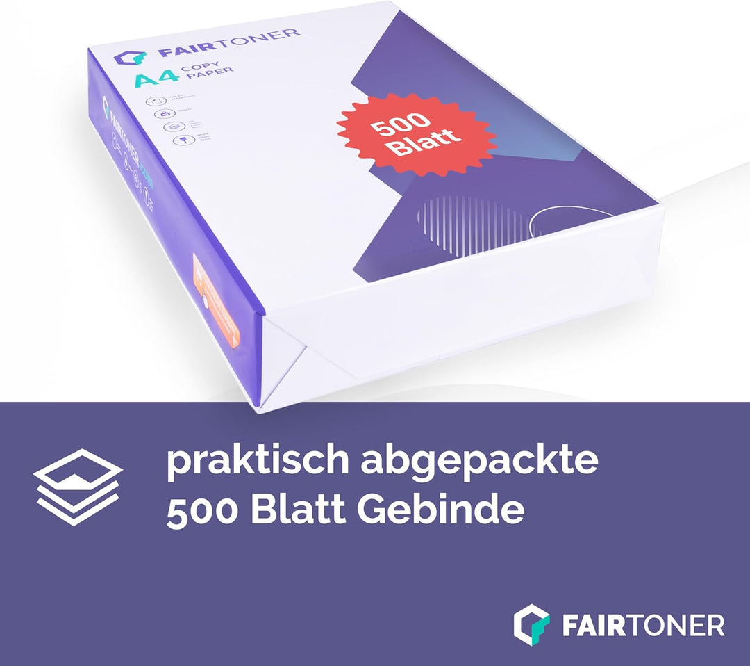 FairToner Kopierpapier 2500 Blatt DIN-A4 80g, Weiss (5 x 500 Blatt / 5er Pack) Universal Druckerpapi
