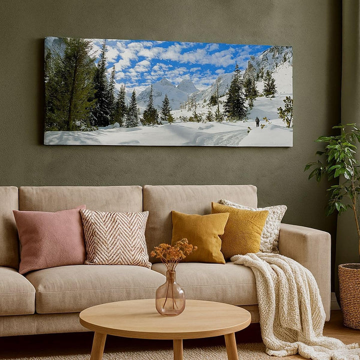 Wandbilder Dekoration Wohnzimmer Tal Wolken Lawine Sport Panorama Bilder auf Leinwand 120x50cm Leinw