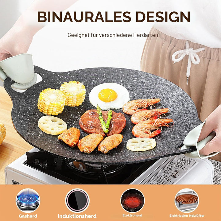 Cyrank Koreanische Grillpfanne, Koreanischer BBQ-Grill, Antihaftbeschichteter Grill, Grillplatte, An