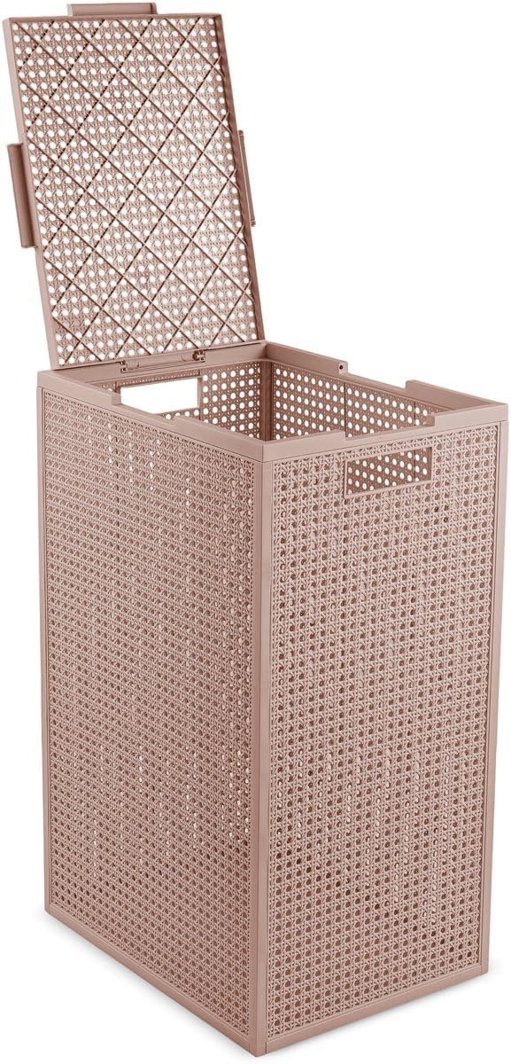 Curver Kaya Wäschekorb mit Deckel – 2er-Set – je 60 Liter – 38×29×58,5 cm – Warm Taupe – aus 70% rec
