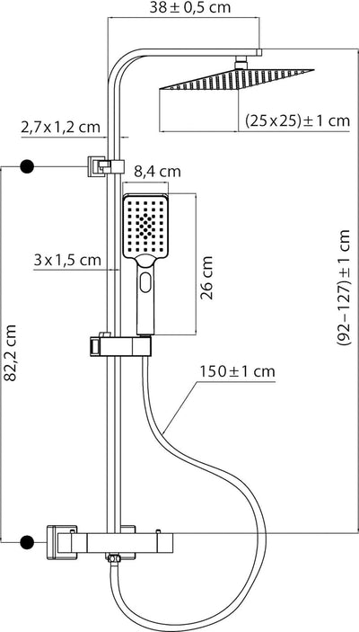 'aquaSu® Duschsystem Tela mit Thermostat-Armatur, Kopfbrause & Handbrause | Handbrause: 3-strahlig |