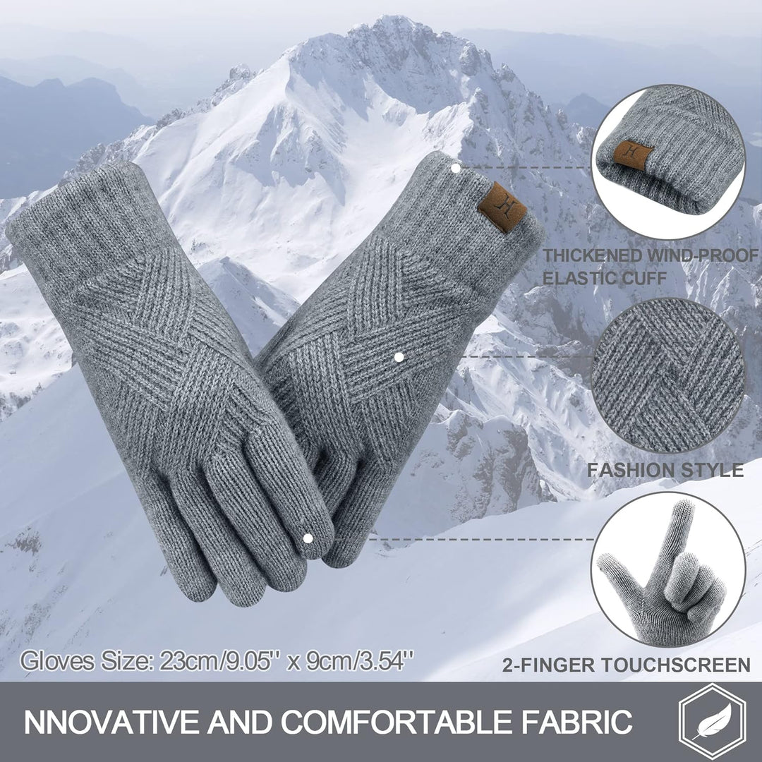 Damen Winter Warm Touchscreen Handschuhe Thermo Gestrickte Winterhandschuhe Doppellagige Strickhands