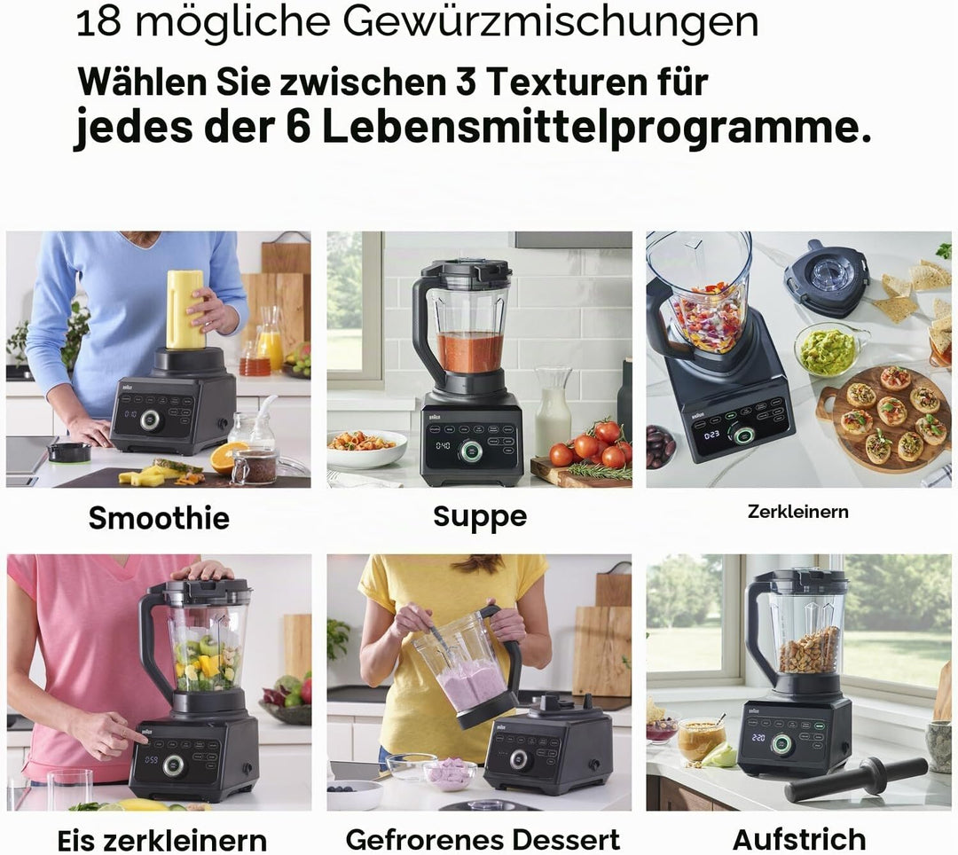 Braun Hochleistungsmixer PowerBlend 9 JB9040 – Standmixer mit Glas-Mixkrug, 18 Mixprogramme, 10 Gesc