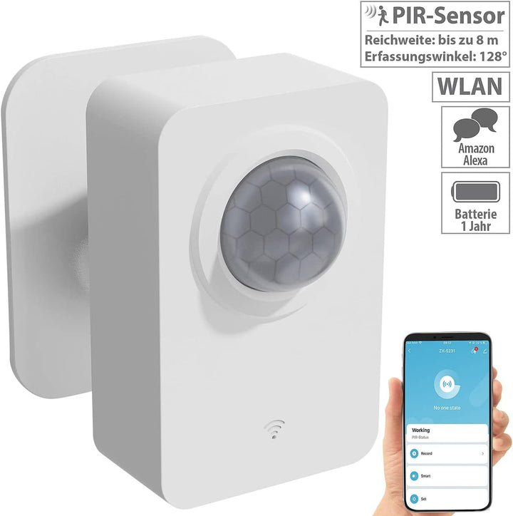 Luminea Home Control Bewegungsmelder Smart: ZigBee-PIR-Bewegungsmelder mit WLAN-Gateway, 8 m Reichwe