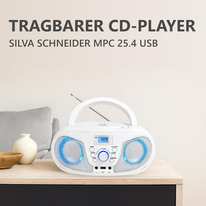 Silva Schneider MPC 25.4 USB – Tragbarer CD-Player mit UKW-Radio, USB für MP3, AUX & Kopfhöreranschl
