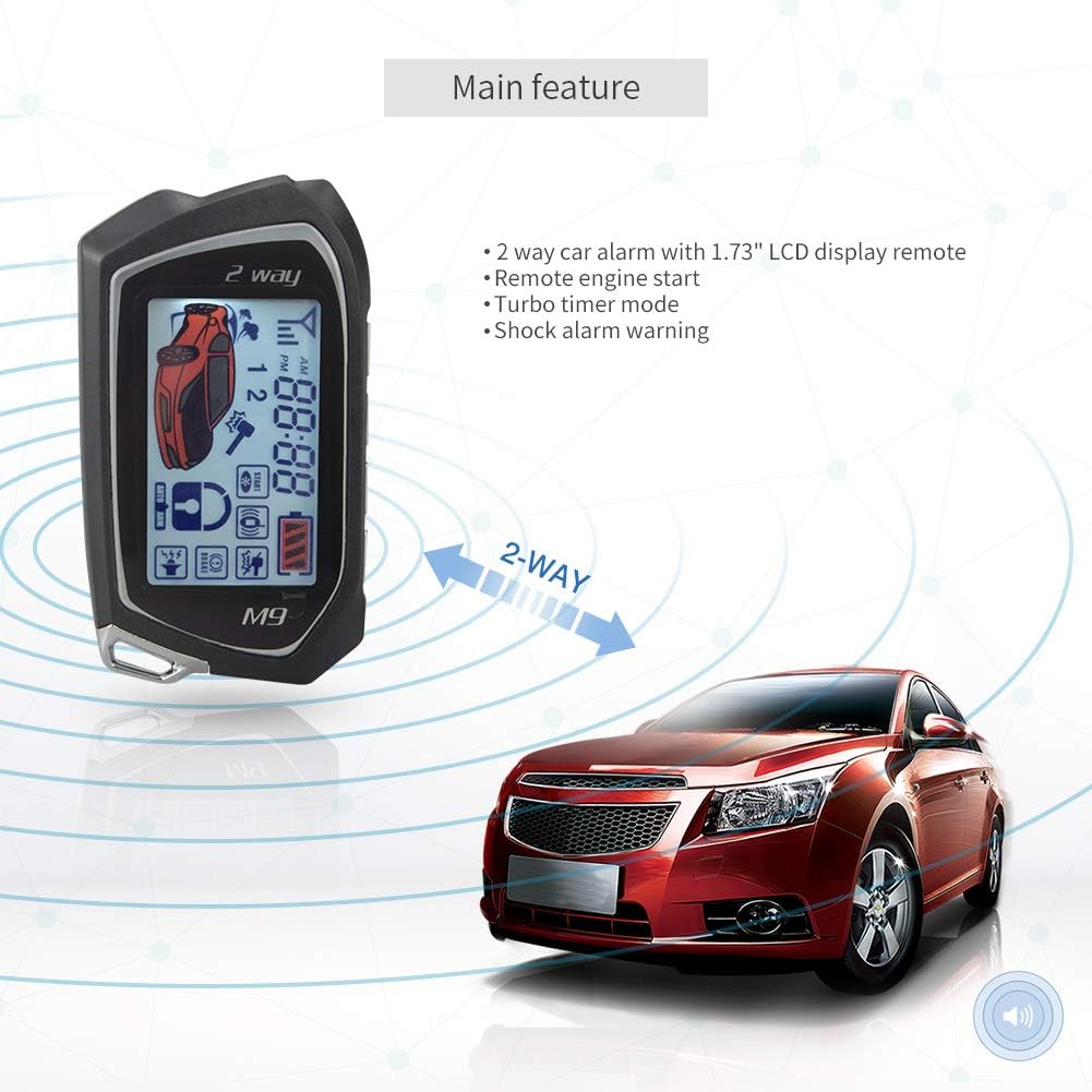 Easyguard 2-Wege-Auto-Alarmanlage EC201-M9 mit 4,4 cm grossem LCD-Pager-Display, Fernstarter, Turbo-