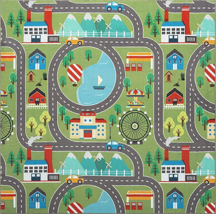 the carpet Happy Life – Kinderteppich Spielteppich Strassen- und Stadtmotiv mit Auto, rutschfest & p