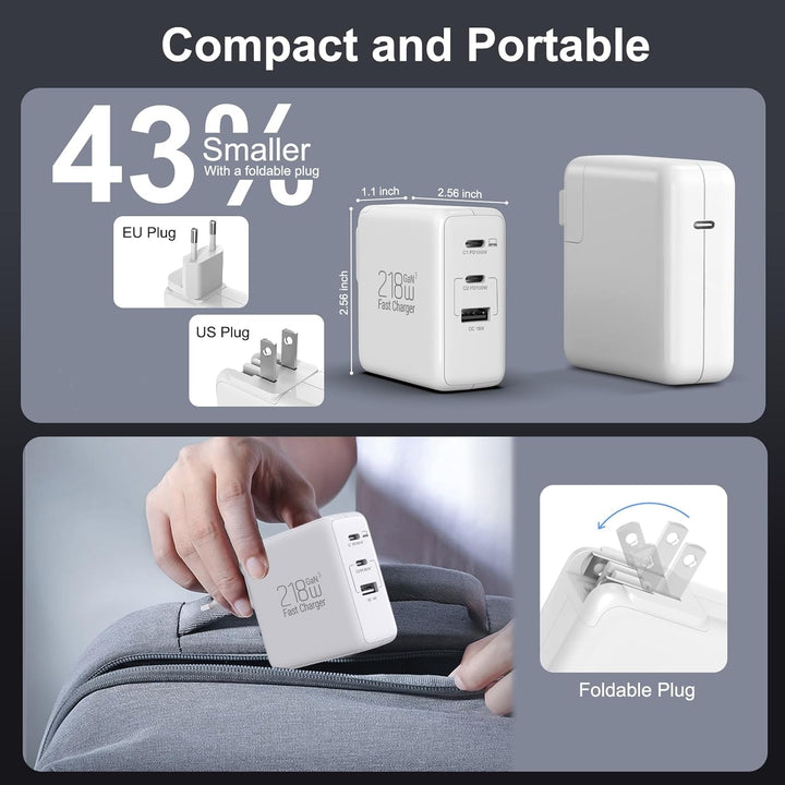 USB C Ladegerät 100W PPS 60W 3-Ports Schnellladegerät 100W USBC Netzteil Mit EU/US Stecker PD Charge
