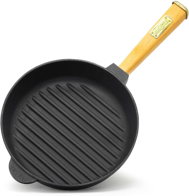 Ø28cm Grillpfanne Gusseisen Induktion Holzgriff Bratpfanne Pfanne Feuerpfanne 28 cm, 28 cm