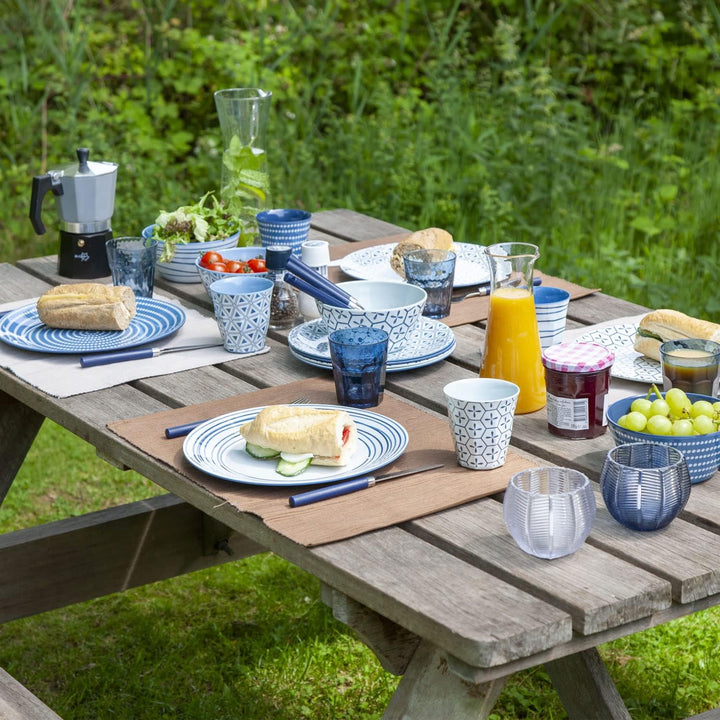 Melamin Camping Geschirr und Glas Set für 4 Personen - 20 Teile - Campinggeschirr - blau weiss - mit