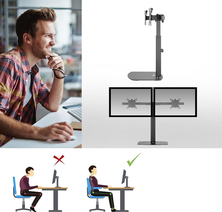 ACT Monitor Halterung 2 Monitore Gasfeder bis 27", VESA 75/100mm Monitor Arm, neigbar 40°, schwenkba