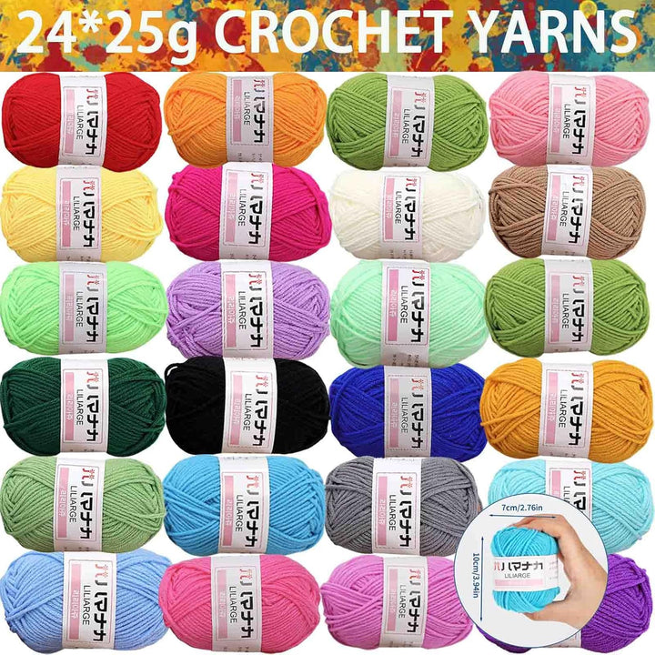 Häkelwolle Set,114pcs Häkelset für Anfänger mit 24*25g Häkelgarn,Ergonomische Häkelnadeln Stricknade