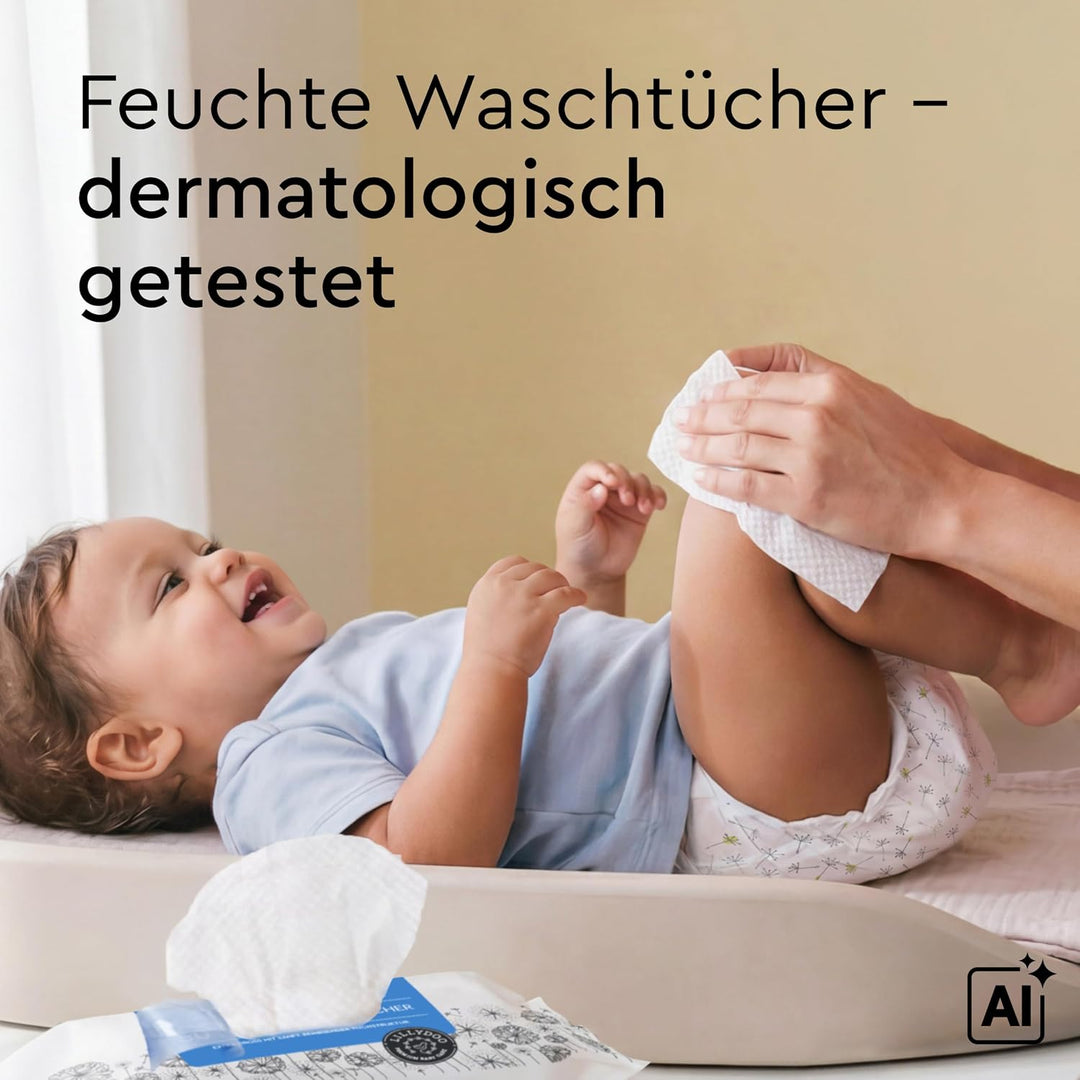 LILLYDOO Feuchte Waschtücher 350 Stück (7 X 50), 100% plastikfrei, extra grosses Tuch, ohne Parfüme