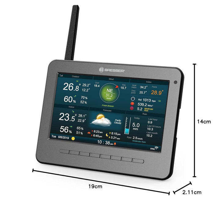 Bresser Basisstation für WLAN Wetterstation mit 7-Zoll-Display, Wettervorhersage, Wecker, AWEKAS