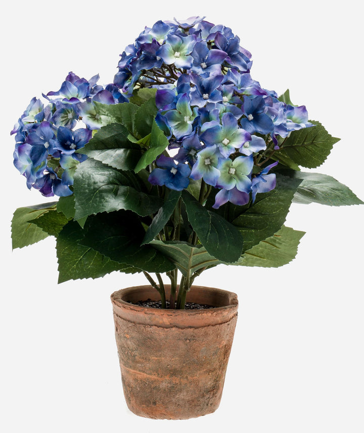 artplants.de Kunstblume Hortensie LAIDA im Terracottatopf, blau, 35cm - Kunsthortensie