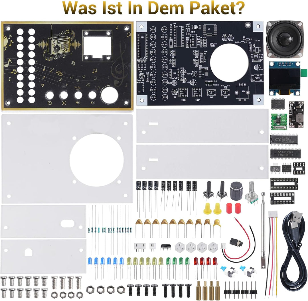 DIY FM Radio Lötbausatz, Elektronik Bausatz zum Löten mit OLED Display, LED Spektrum Anzeige, UKW 88
