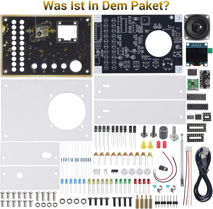 DIY FM Radio Lötbausatz, Elektronik Bausatz zum Löten mit OLED Display, LED Spektrum Anzeige, UKW 88